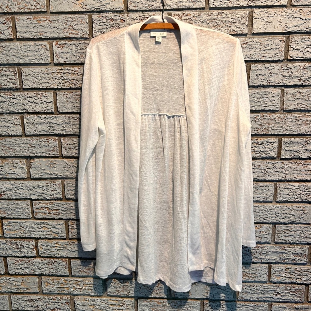 J. Jill Love Linen White Open Front Cardigan Empire Waist Petite Small